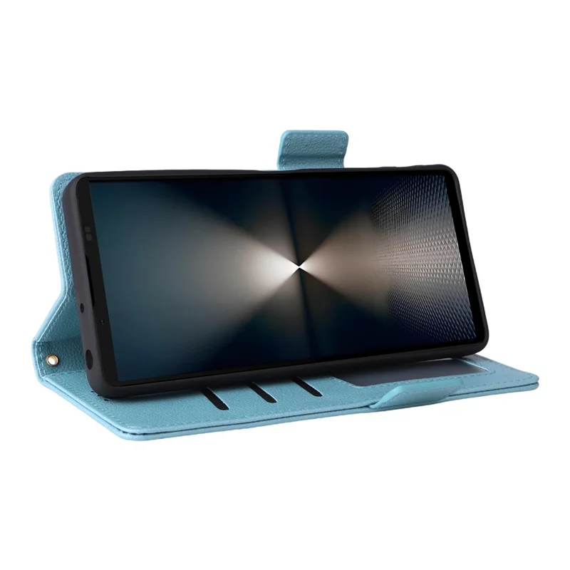 For Sony Xperia 1 VII Case with Wrist Strap Litchi Texture PU Leather Wallet Phone Cover - Baby Blue