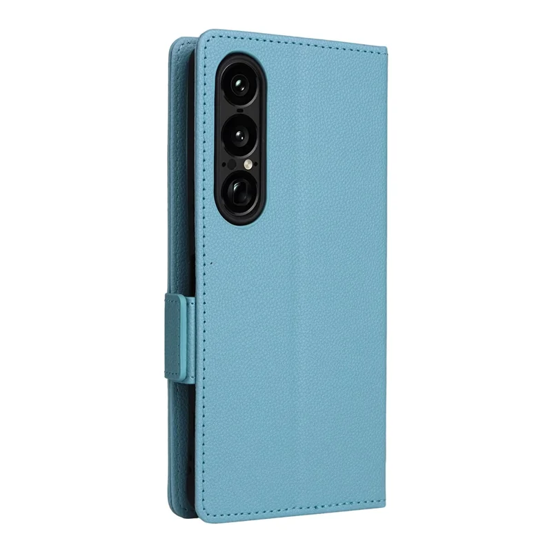 For Sony Xperia 1 VII Case with Wrist Strap Litchi Texture PU Leather Wallet Phone Cover - Baby Blue
