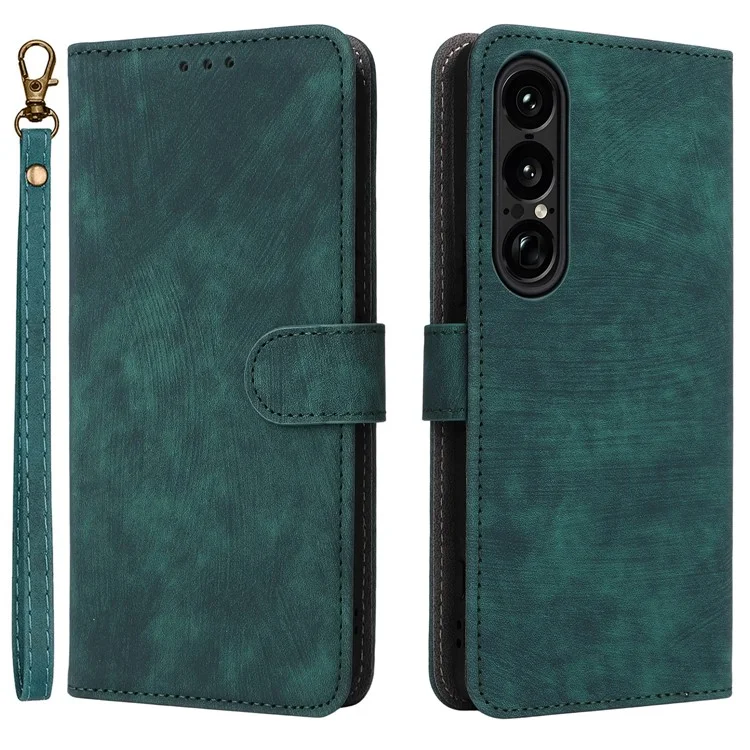 Für Sony Xperia 1 VII Hülle Geldbörse RFID-Blocking PU-Leder Schutzhülle Ständer mit Trageriemen - Grün