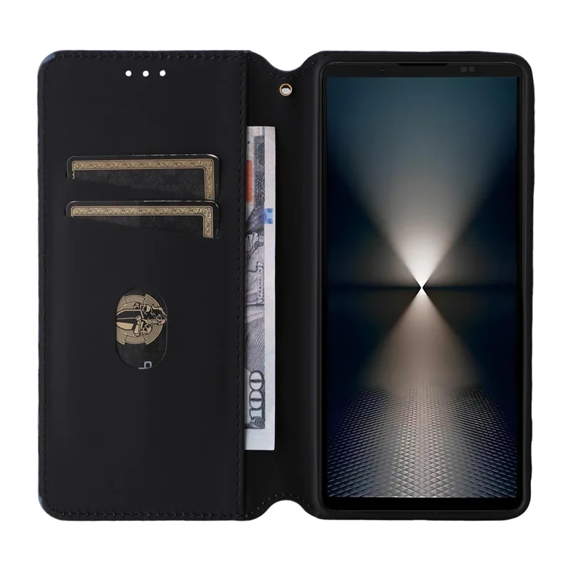 For Sony Xperia 1 VII Case Wallet Rhombus Imprinted Leather Phone Cover - Black