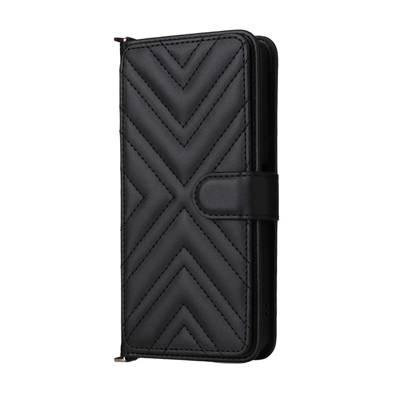For TCL 60R 5G  /  60 5G Wallet Case with Shoulder  /  Wrist Strap Leather Phone Cover Stand - Black