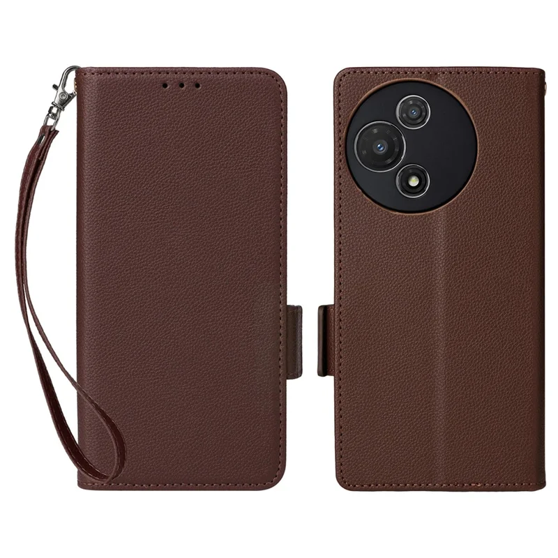 For TCL 60R 5G  /  60 5G Case with Wrist Strap Litchi Texture PU Leather Wallet Phone Cover - Brown