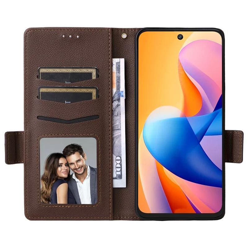 For TCL 60R 5G  /  60 5G Case with Wrist Strap Litchi Texture PU Leather Wallet Phone Cover - Brown