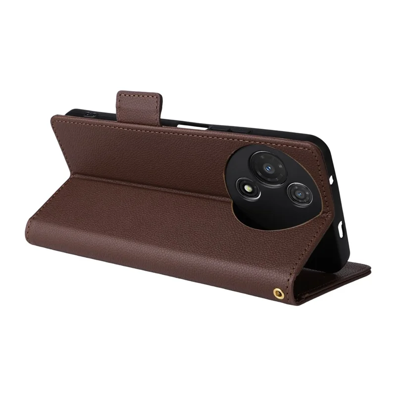 For TCL 60R 5G  /  60 5G Case with Wrist Strap Litchi Texture PU Leather Wallet Phone Cover - Brown