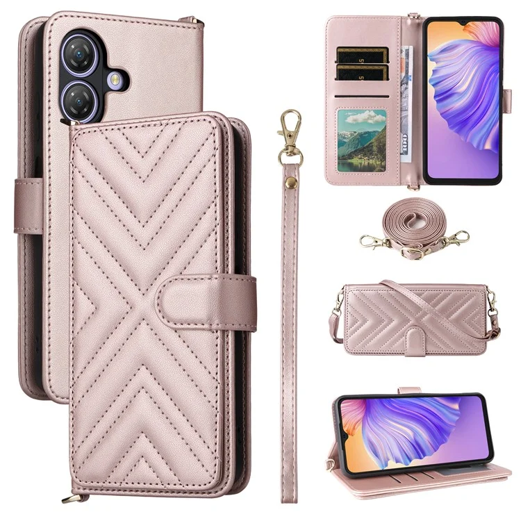 Para Ulefone Note 21 Capa Carteira com Alça de Ombro / Pulso em Couro com Suporte para Celular - Rosa