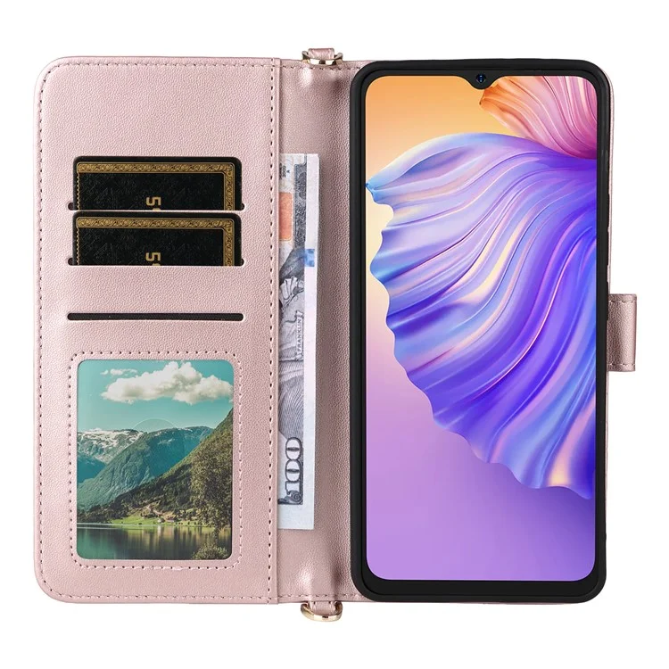 Para Ulefone Note 21 Capa Carteira com Alça de Ombro / Pulso em Couro com Suporte para Celular - Rosa