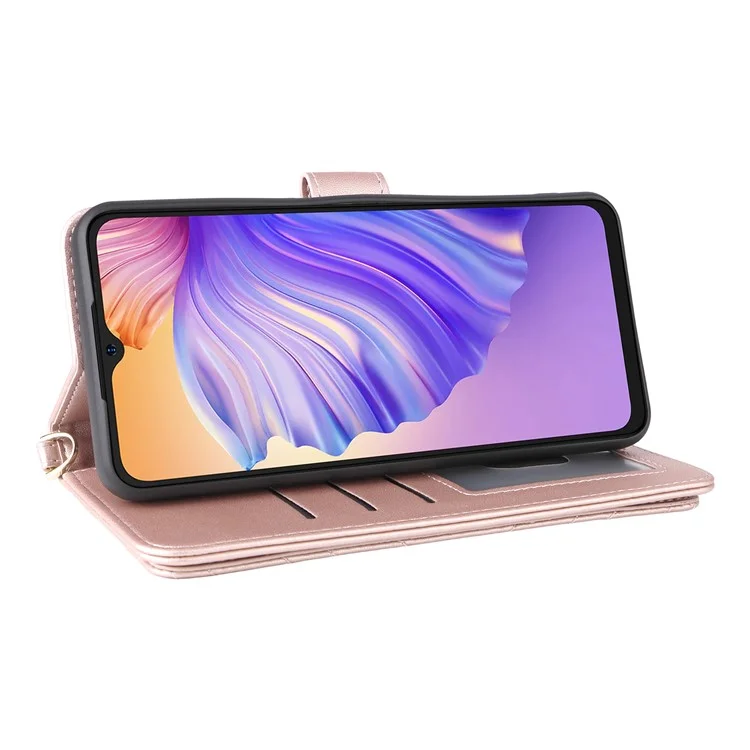 Para Ulefone Note 21 Capa Carteira com Alça de Ombro / Pulso em Couro com Suporte para Celular - Rosa