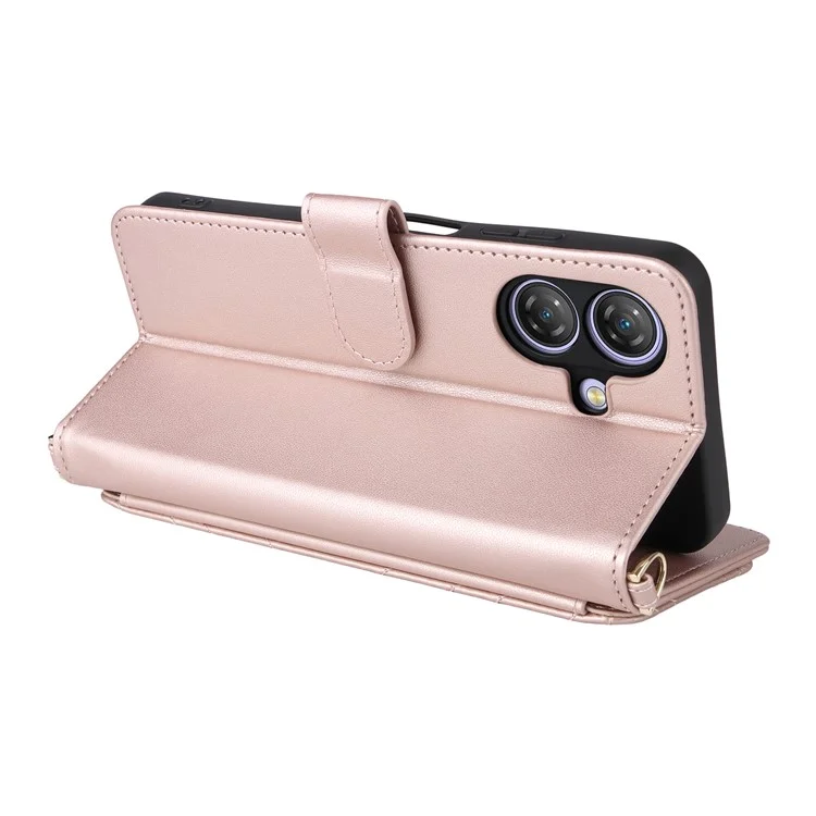 Para Ulefone Note 21 Capa Carteira com Alça de Ombro / Pulso em Couro com Suporte para Celular - Rosa