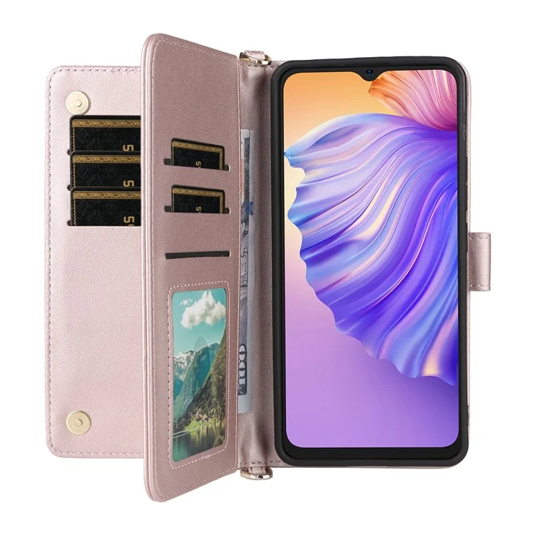 Para Ulefone Note 21 Capa Carteira com Alça de Ombro / Pulso em Couro com Suporte para Celular - Rosa