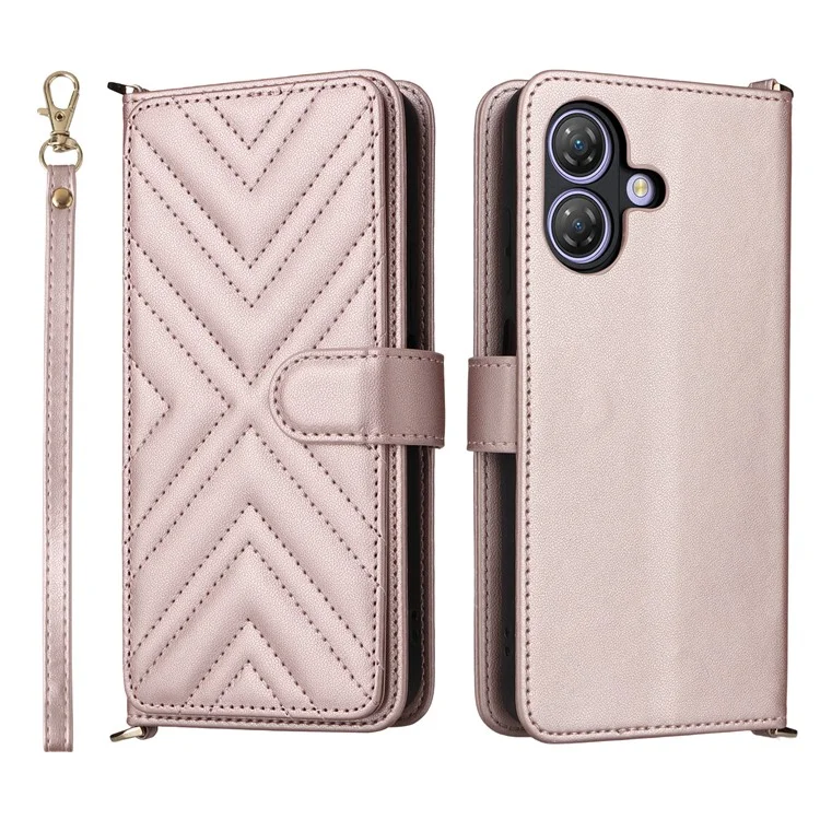 Para Ulefone Note 21 Capa Carteira com Alça de Ombro / Pulso em Couro com Suporte para Celular - Rosa