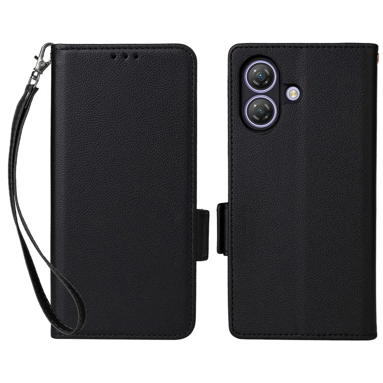 For Ulefone Note 21 Case with Wrist Strap Litchi Texture PU Leather Wallet Phone Cover - Black