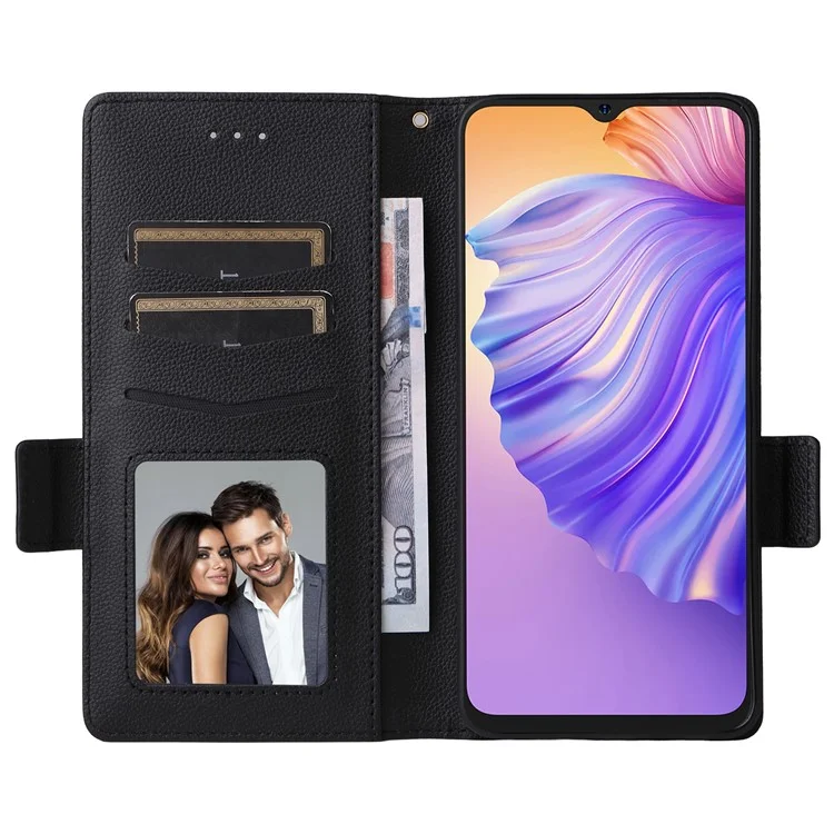 For Ulefone Note 21 Case with Wrist Strap Litchi Texture PU Leather Wallet Phone Cover - Black
