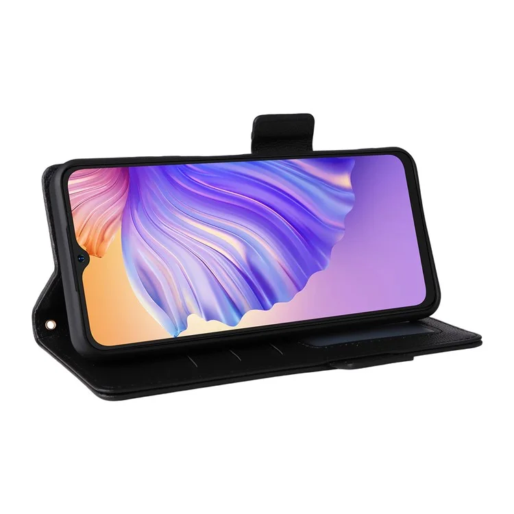 For Ulefone Note 21 Case with Wrist Strap Litchi Texture PU Leather Wallet Phone Cover - Black