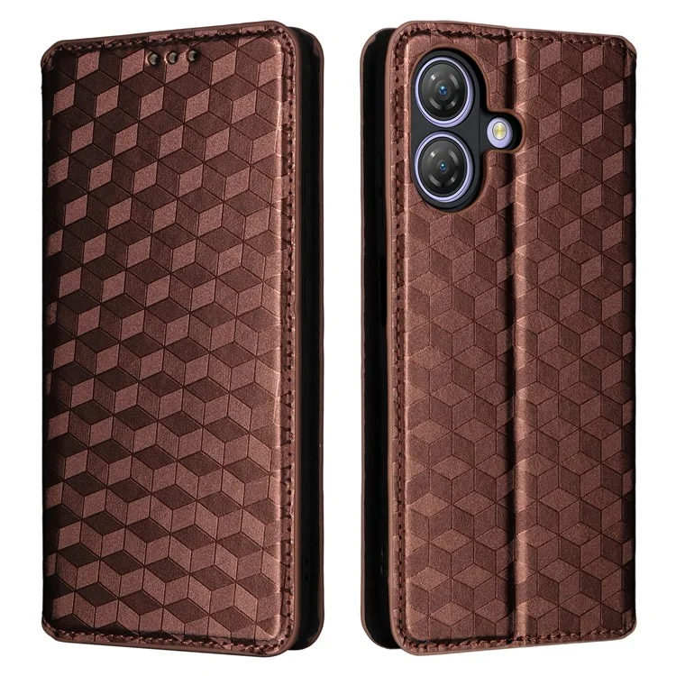 Capa Carteira Ulefone Note 21 em Couro com Estampa de Losango - Marrom