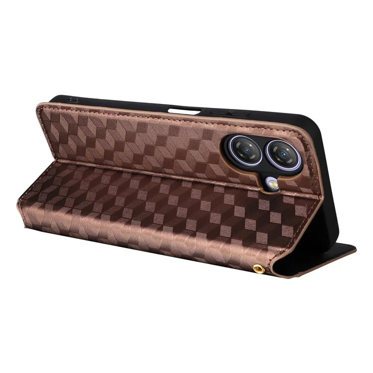 Capa Carteira Ulefone Note 21 em Couro com Estampa de Losango - Marrom