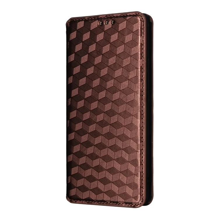 Capa Carteira Ulefone Note 21 em Couro com Estampa de Losango - Marrom