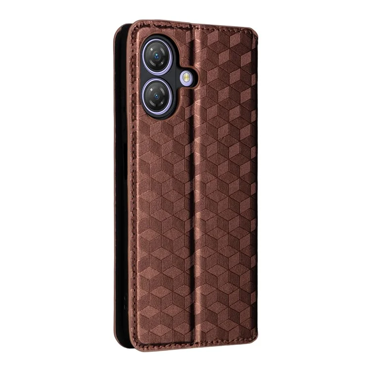 Capa Carteira Ulefone Note 21 em Couro com Estampa de Losango - Marrom