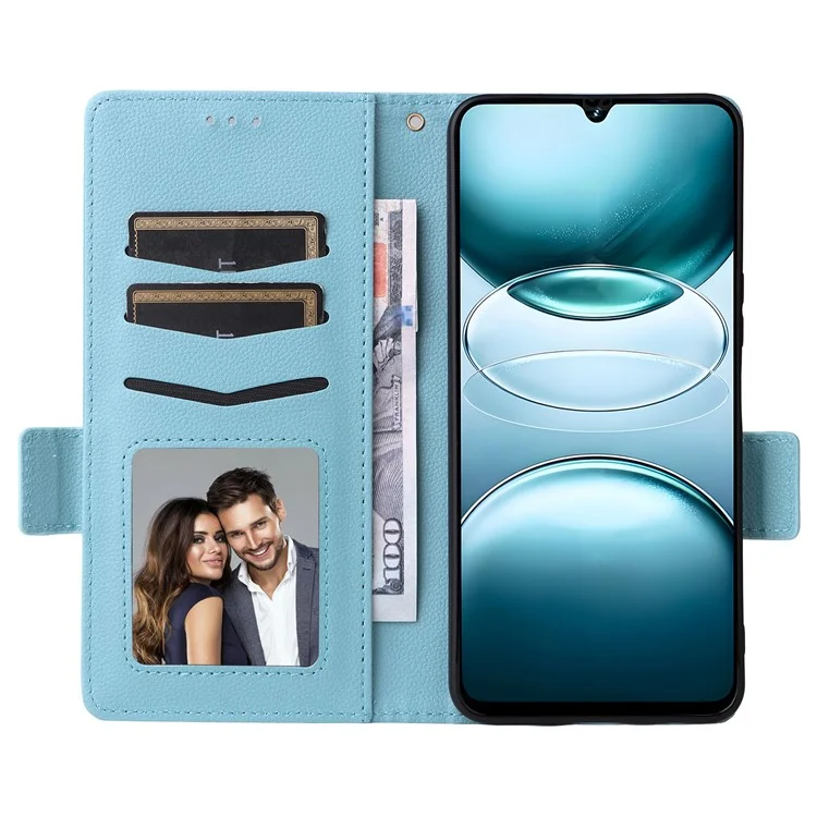 PU-Lederetui mit Handschlaufe für Umidigi G100A / G100 5G / G100 Litschitextur Wallet Handyhülle - Babyblau