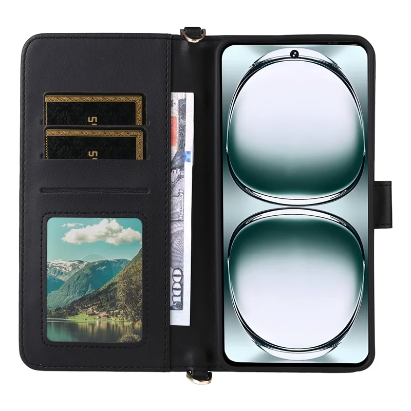 Stand Wallet Case with Shoulder  /  Wrist Strap For Umidigi Note 100A  /  Note 100 5G  /  Note 100 Leather Phone Cover - Black