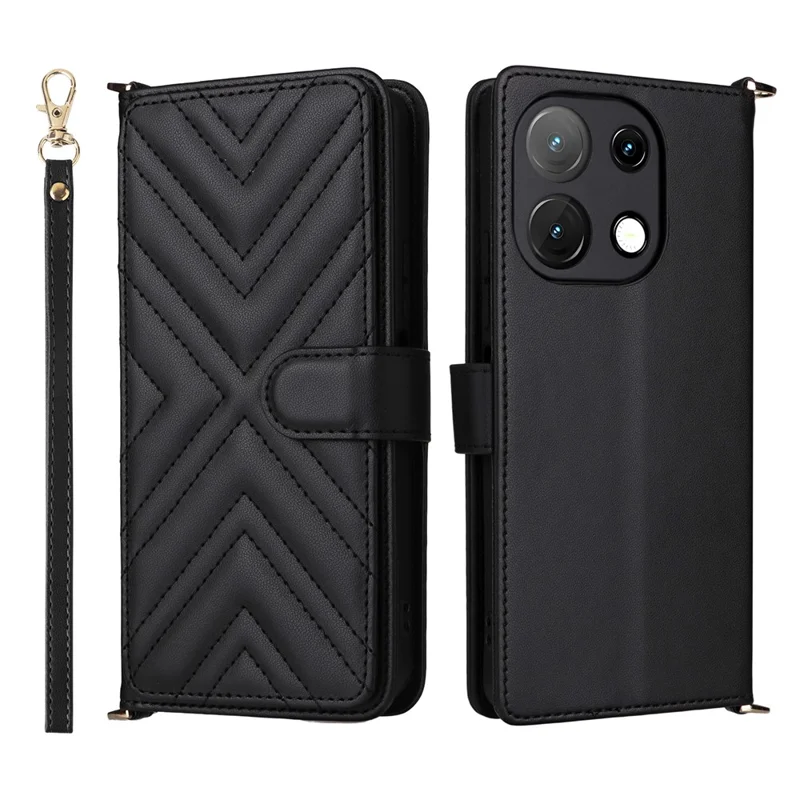 Stand Wallet Case with Shoulder  /  Wrist Strap For Umidigi Note 100A  /  Note 100 5G  /  Note 100 Leather Phone Cover - Black