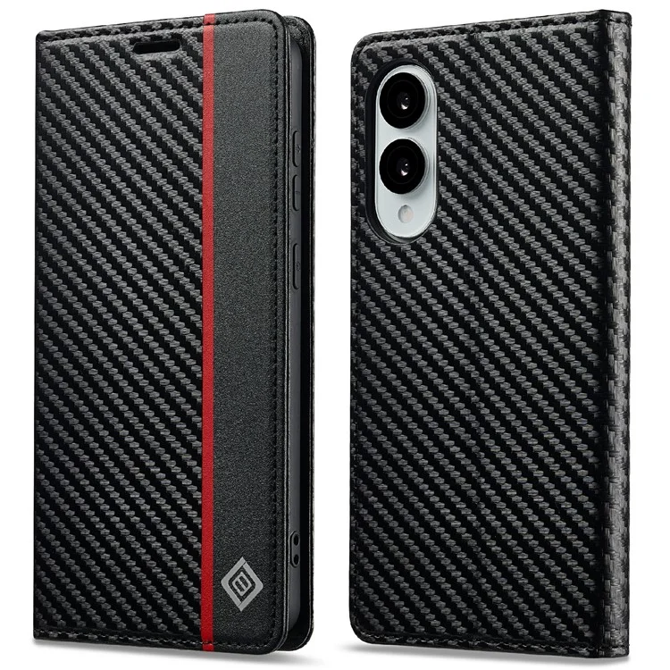 LC.IMEEKE per Samsung Galaxy S25 Edge Cover con Texture in Fibra di Carbonio, Supporto e Porta Carte - Strisce Verticali