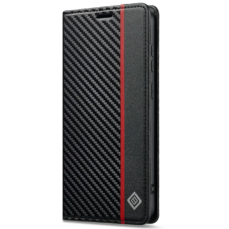 LC.IMEEKE per Samsung Galaxy S25 Edge Cover con Texture in Fibra di Carbonio, Supporto e Porta Carte - Strisce Verticali
