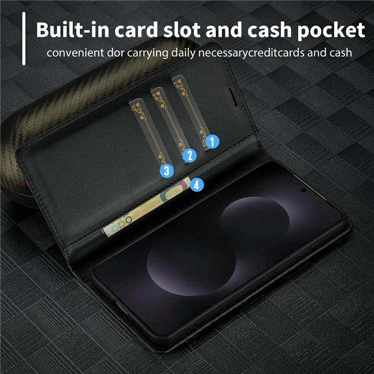 LC.IMEEKE per Samsung Galaxy S25 Edge Cover con Texture in Fibra di Carbonio, Supporto e Porta Carte - Strisce Verticali