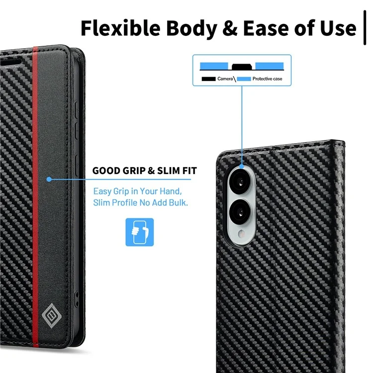 LC.IMEEKE per Samsung Galaxy S25 Edge Cover con Texture in Fibra di Carbonio, Supporto e Porta Carte - Strisce Verticali