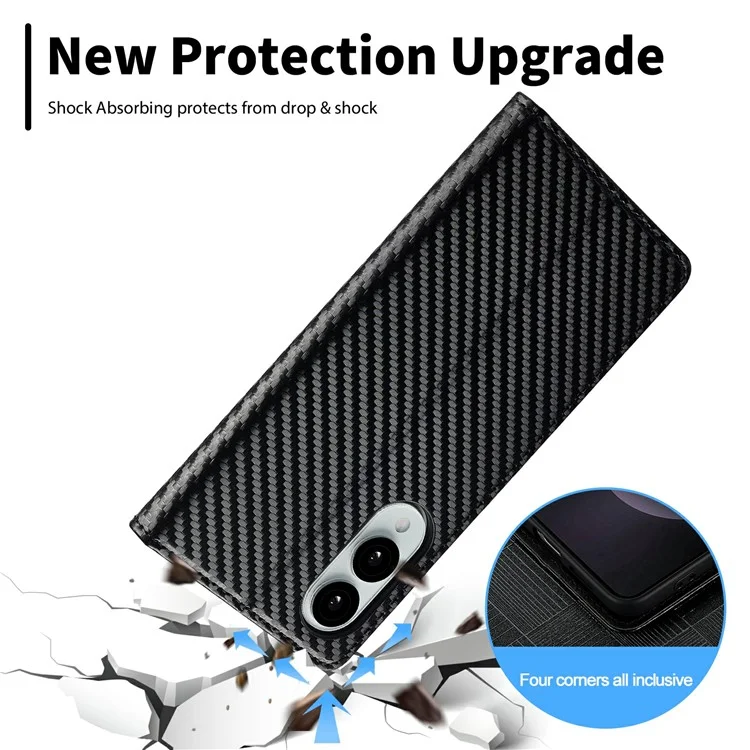 LC.IMEEKE per Samsung Galaxy S25 Edge Cover con Texture in Fibra di Carbonio, Supporto e Porta Carte - Strisce Verticali