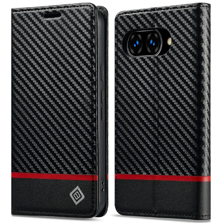 LC.IMEEKE Per Google Pixel 9a Cover con Texture in Fibra di Carbonio, Supporto e Porta Carte - Striscia Orizzontale
