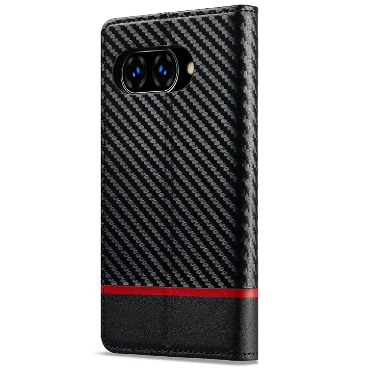 LC.IMEEKE Per Google Pixel 9a Cover con Texture in Fibra di Carbonio, Supporto e Porta Carte - Striscia Orizzontale