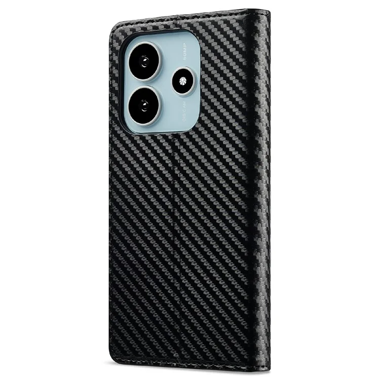 LC.IMEEKE Für Xiaomi Redmi Note 14 4G (164,84 mm) Hülle Karbonfaser-Textur Handyhülle mit Ständer Kartenhalter - Vertikale Streifen