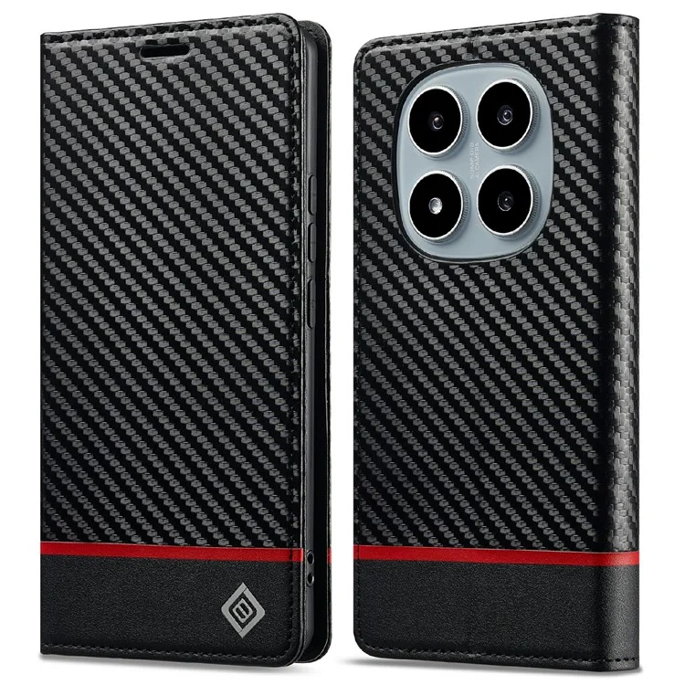 LC.IMEEKE Per Xiaomi Redmi Note 14 Pro 4G Cover con Texture in Fibra di Carbonio Supporto Porta Carte - Striscia Orizzontale