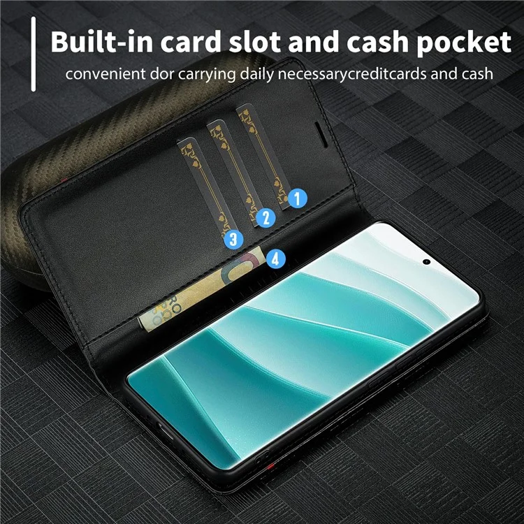 LC.IMEEKE Per Xiaomi Redmi Note 14 Pro 4G Cover con Texture in Fibra di Carbonio Supporto Porta Carte - Striscia Orizzontale