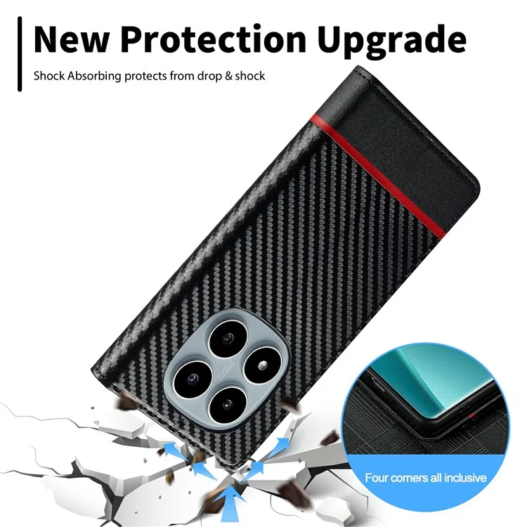 LC.IMEEKE Per Xiaomi Redmi Note 14 Pro 4G Cover con Texture in Fibra di Carbonio Supporto Porta Carte - Striscia Orizzontale