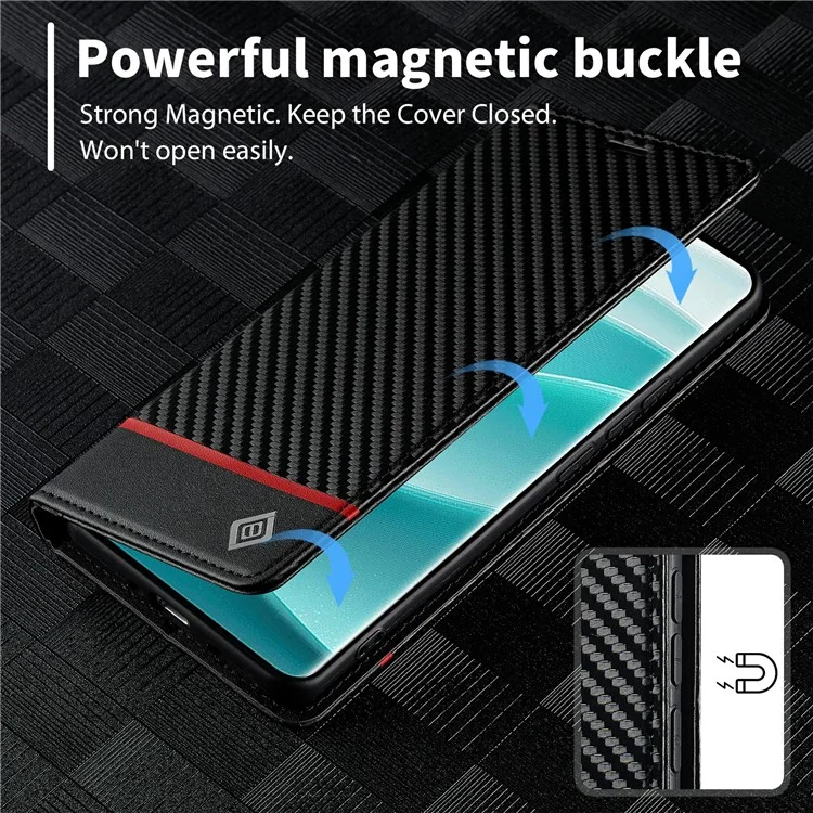 LC.IMEEKE Per Xiaomi Redmi Note 14 Pro 4G Cover con Texture in Fibra di Carbonio Supporto Porta Carte - Striscia Orizzontale