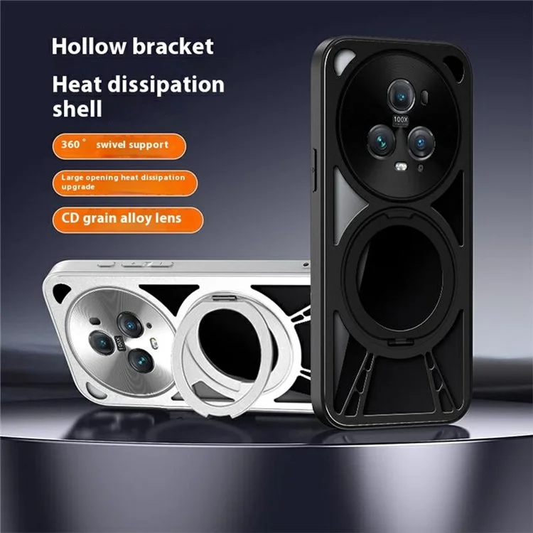 For Honor Magic5 Case Magnetic Kickstand Hollow Heat Dissipation Silicone + PC + Metal Bumper Phone Cover - Black