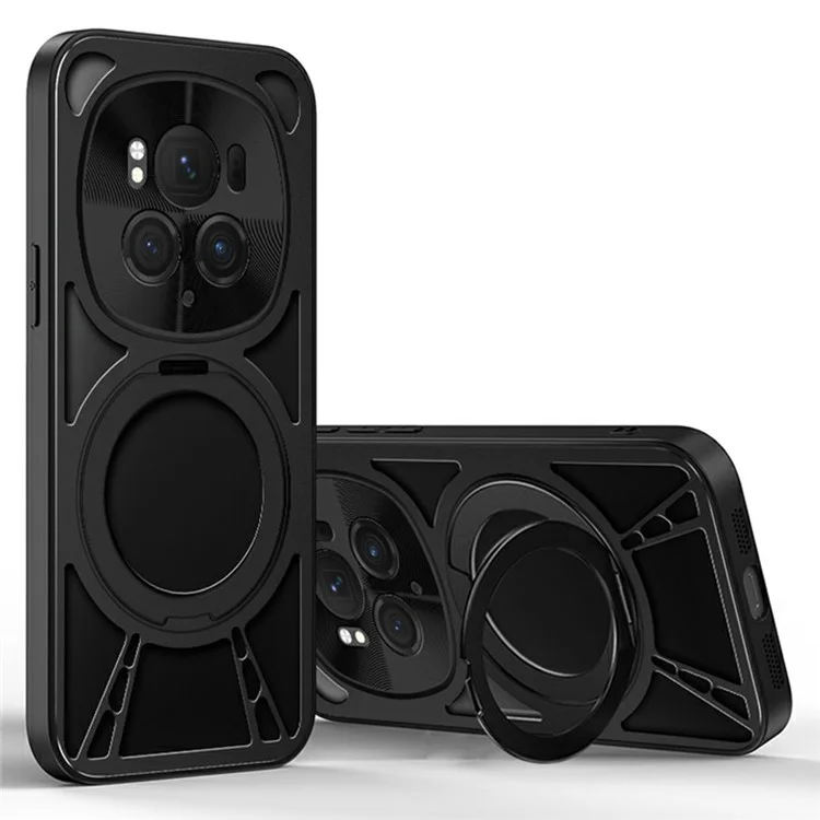 Étui For Honor Magic6 5G avec Béquille Magnétique Dissipation Thermique Creuse Silicone + PC + Pare-chocs Métallique - Noir