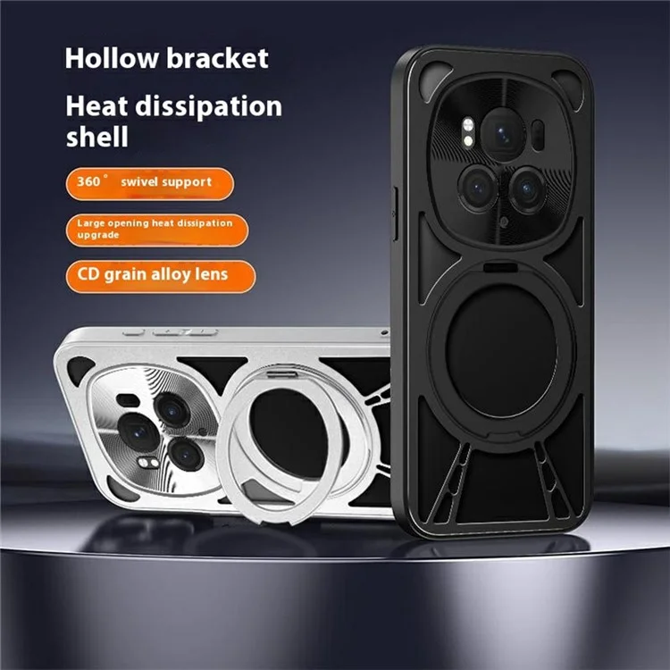Étui For Honor Magic6 5G avec Béquille Magnétique Dissipation Thermique Creuse Silicone + PC + Pare-chocs Métallique - Noir