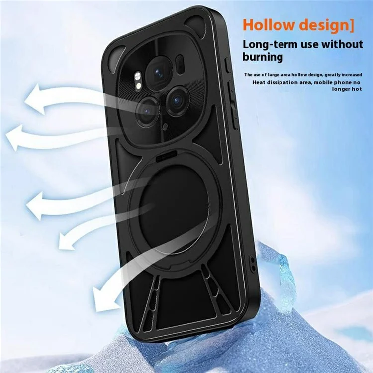 Étui For Honor Magic6 5G avec Béquille Magnétique Dissipation Thermique Creuse Silicone + PC + Pare-chocs Métallique - Noir