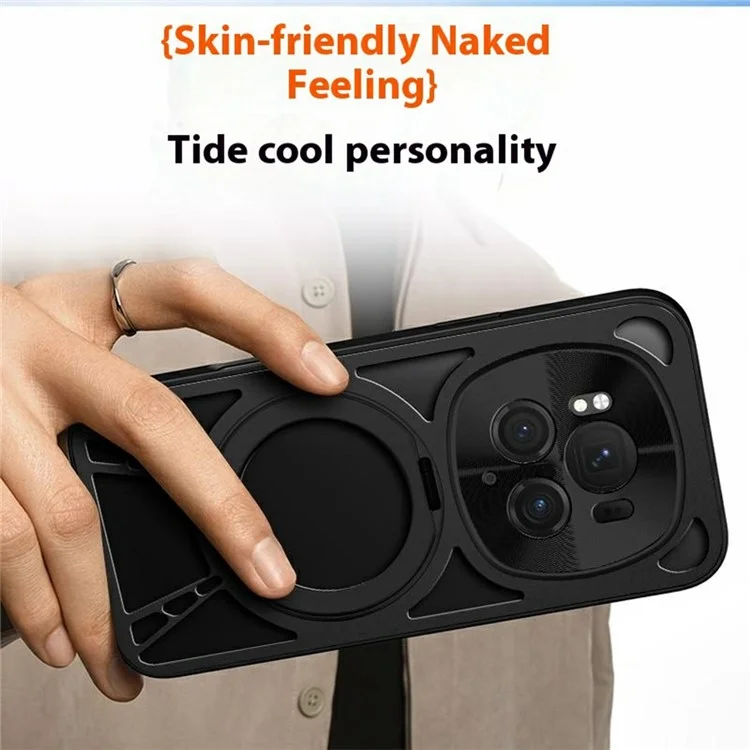 Étui For Honor Magic6 5G avec Béquille Magnétique Dissipation Thermique Creuse Silicone + PC + Pare-chocs Métallique - Noir