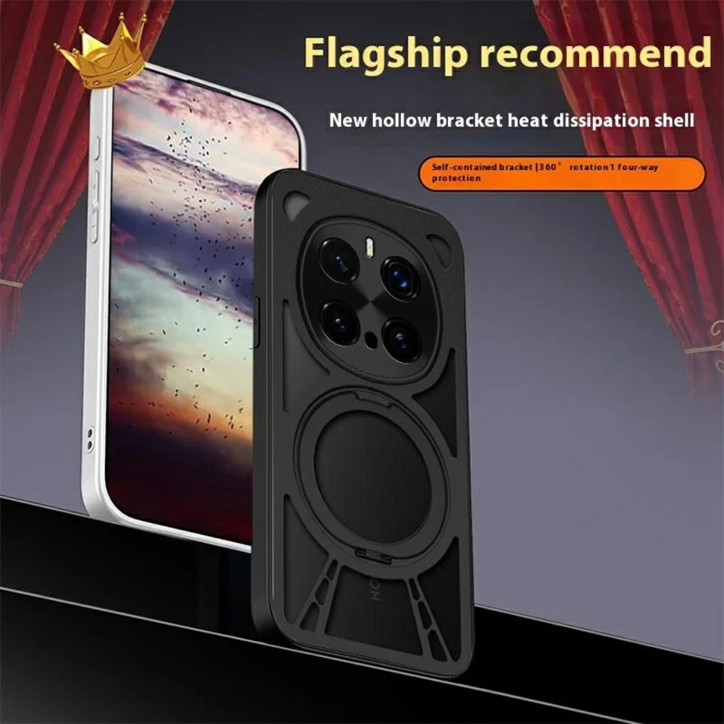 For Honor Magic7 Pro 5G Case Magnetic Kickstand Hollow Heat Dissipation Silicone + PC + Metal Bumper Phone Cover - Black
