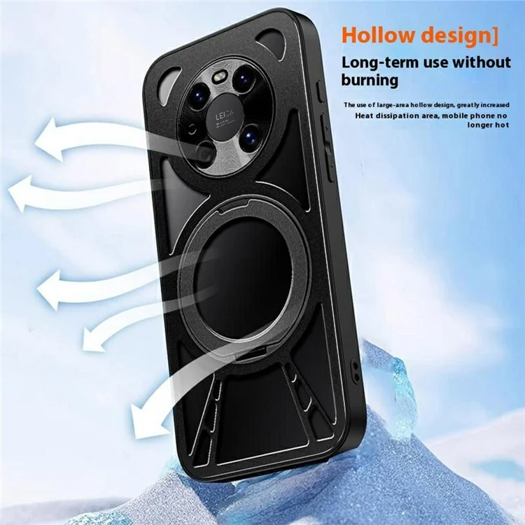 Capa para Huawei Mate 40 Pro 4G / 5G com Suporte Magnético, Dissipação de Calor, Silicone Vazado + PC + Borda Metálica - Preto