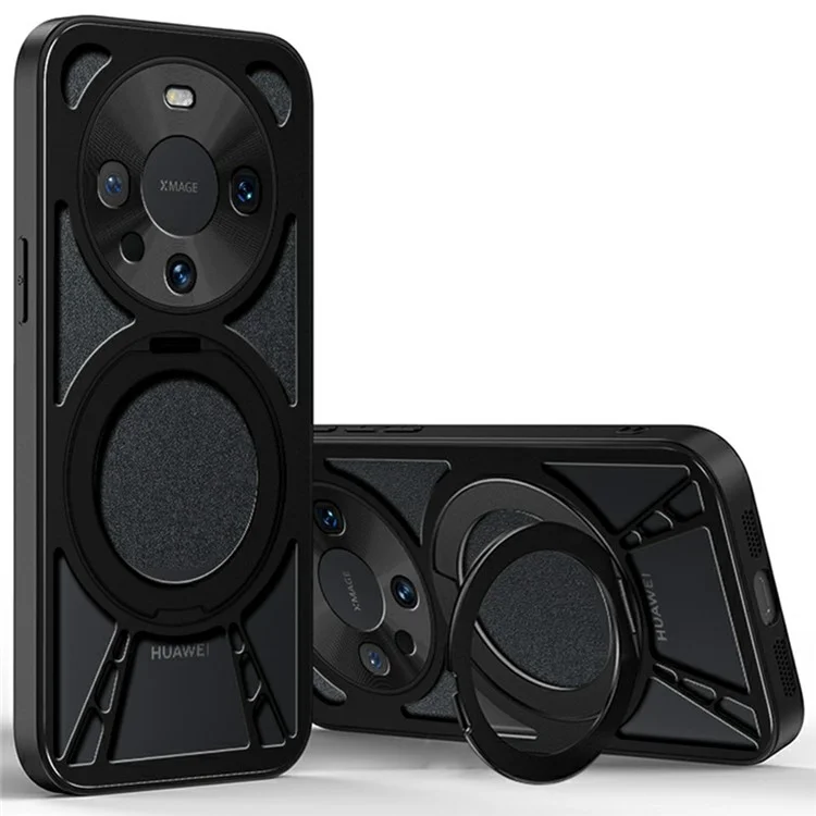 Cover per Huawei Mate 60 Pro / Mate 60 Pro+ con Supporto Magnetico e Dissipazione del Calore - Custodia Ibrida in Silicone + PC + Bordo Metallico - Nero