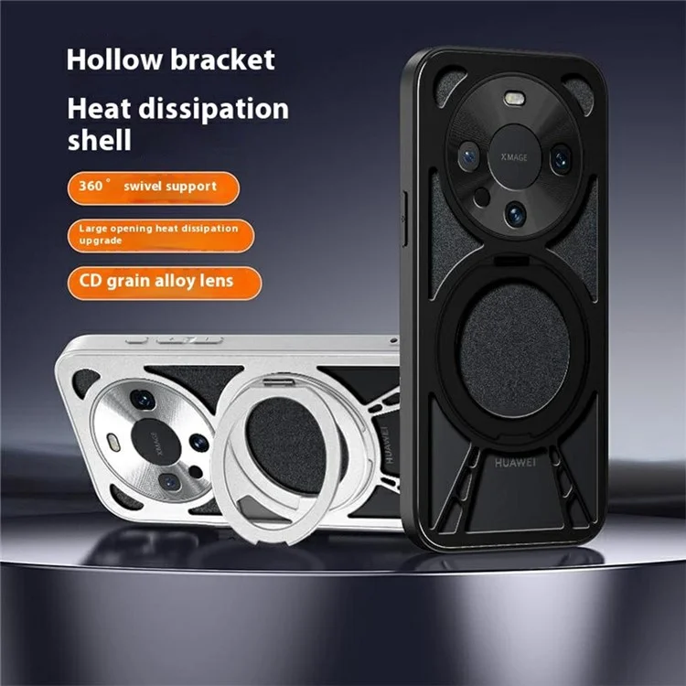 Cover per Huawei Mate 60 Pro / Mate 60 Pro+ con Supporto Magnetico e Dissipazione del Calore - Custodia Ibrida in Silicone + PC + Bordo Metallico - Nero