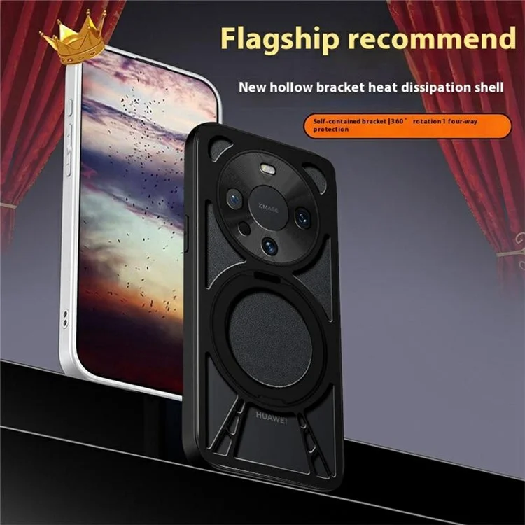 Cover per Huawei Mate 60 Pro / Mate 60 Pro+ con Supporto Magnetico e Dissipazione del Calore - Custodia Ibrida in Silicone + PC + Bordo Metallico - Nero