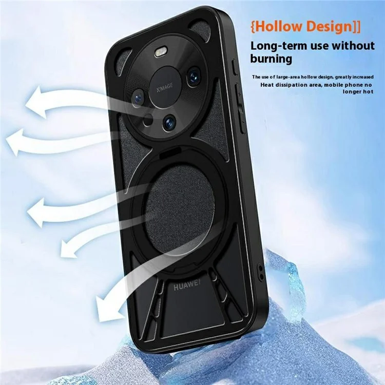 Cover per Huawei Mate 60 Pro / Mate 60 Pro+ con Supporto Magnetico e Dissipazione del Calore - Custodia Ibrida in Silicone + PC + Bordo Metallico - Nero