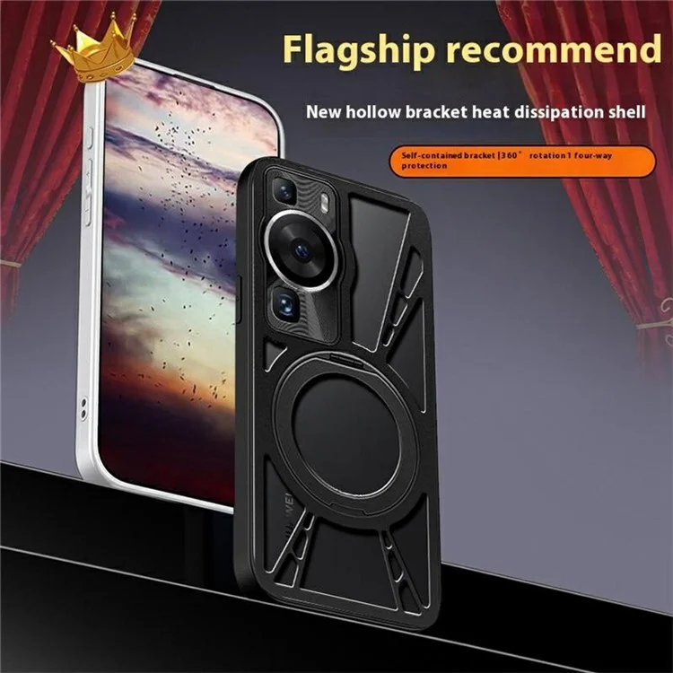 Funda para Huawei P60 / P60 Pro con Soporte Magnético, Disipación de Calor, Silicona Hueca + PC + Parachoques Metálico - Negro