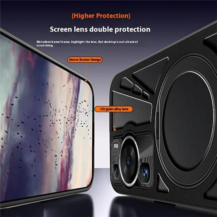 Funda para Huawei P60 / P60 Pro con Soporte Magnético, Disipación de Calor, Silicona Hueca + PC + Parachoques Metálico - Negro