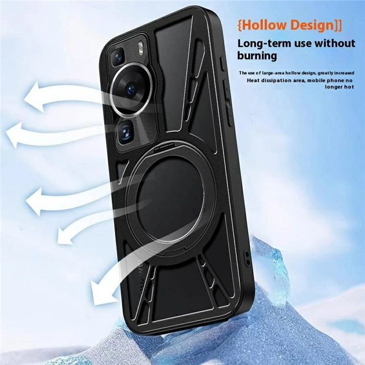 Funda para Huawei P60 / P60 Pro con Soporte Magnético, Disipación de Calor, Silicona Hueca + PC + Parachoques Metálico - Negro